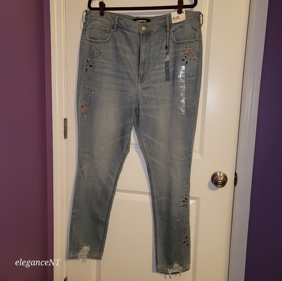 Express Light Blue wash Stretch Ankle legging Super High rise Jeans Sz: 18 L NWT - Picture 4 of 11